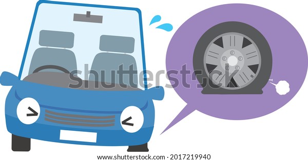 Illustration of a\
trouble with a flat tire on a\
car