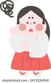 Illustration of a troubled shrine maiden