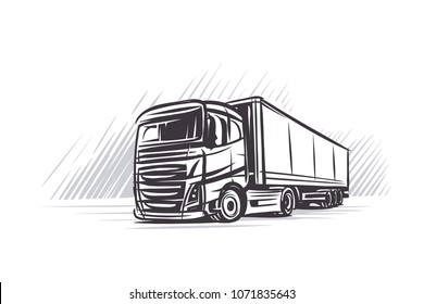 Illustration of a truck and abstract background. Vector. 