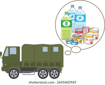 Illustration of a truck carrying supplies to disaster-stricken areas