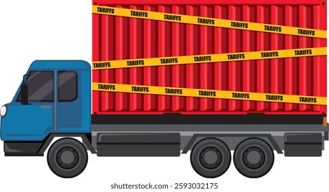 Illustration of a truck carrying a tariff-marked container