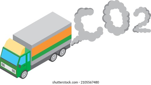 Illustration of truck exhaust gas and CO2 - Shutterstock ID 2105567480