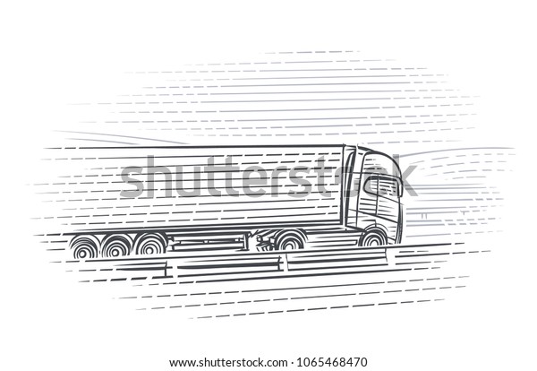 Illustration of\
truck moving on highway. Vector.\
