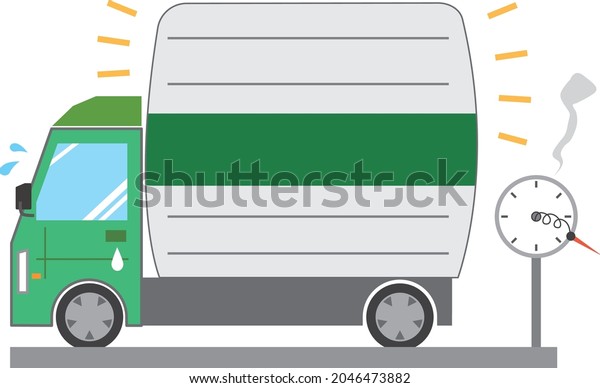Illustration of a truck with overloaded luggage\
on the loading\
platform