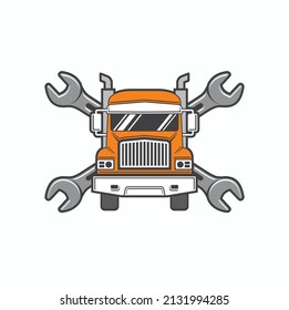 illustration of truck repair and maintenance shop, vector art.