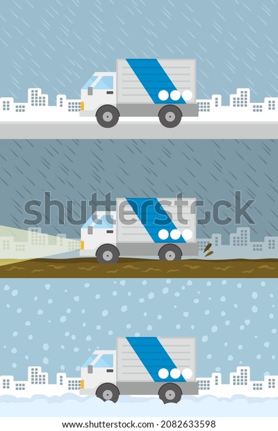 Illustration of a truck\
running in bad\
weather