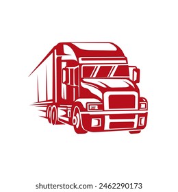 Illustration of a truck with a transport trailer on a white background. Red color. Suitable for logistics, shipping, transportation and cargo concepts.