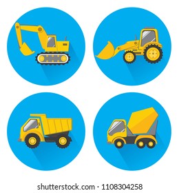 Illustration of trucks for construction in a circular pattern