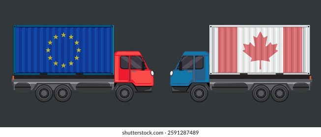 Illustration of trucks with EU and Canada flags