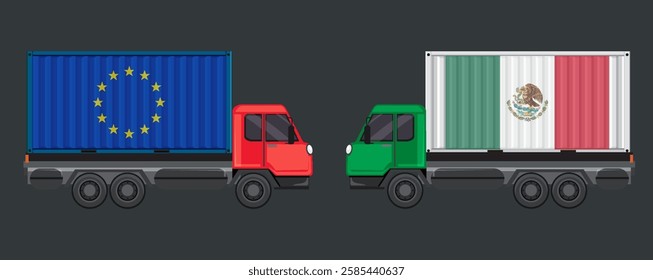 Illustration of trucks with EU and Mexico flags