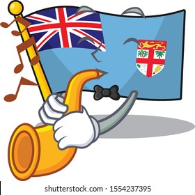 illustration with trumpet flag fiji with character cute