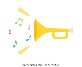 An illustration of a trumpet and musical notes.