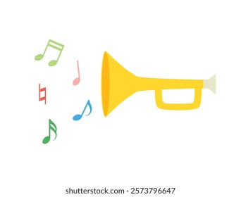 An illustration of a trumpet and musical notes.