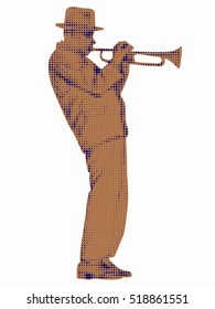illustration of trumpet player . cartoon pixel image, white background
