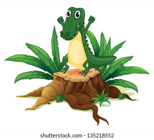Illustration of a trunk with a crocodile on a white background