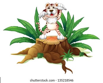 Illustration of a trunk with a scary tiger on a white background