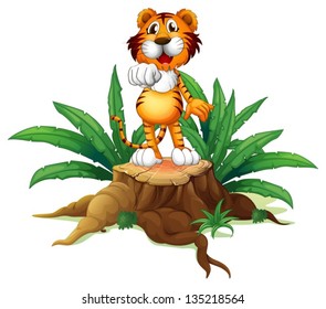 Illustration of a trunk with a tiger at the top on a white background