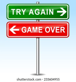 illustration of try again and game over directional signs