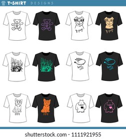 Illustration of T-Shirt Cartoon Concept Design Templates Set