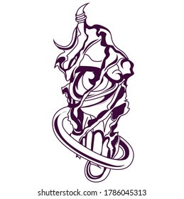 illustration for t-shirt design with one and half eyed skull theme