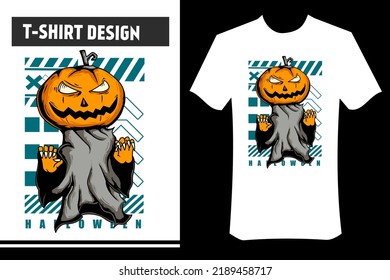 T-Shirt-Design, Kürbismonster-Vektorgrafik, mit Straßenverschleißhintergrund, gut für Merchandising bei Halbjahresfeiern