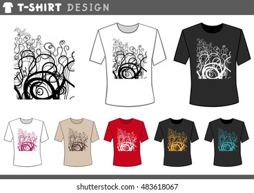 Illustration of T-Shirt Design Template with Abstract Floral Ornament