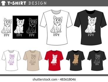 Illustration of T-Shirt Design Template with Cute Yorkshire Terrier Dog