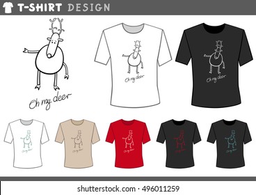 Illustration of T-Shirt Design Template with Cute Deer Cartoon Character
