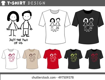 Illustration of T-Shirt Design Template with Cute Couple Cartoon Characters