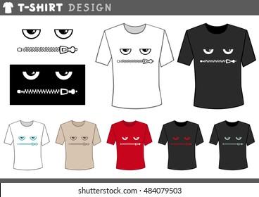 Illustration of T-Shirt Design Template with Eyes and Zipped Lips