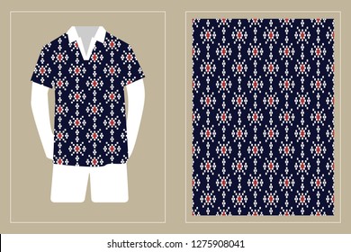 Illustration of T-Shirt Design Template with Geometric ethnic pattern traditional.