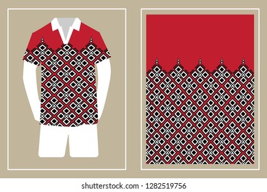 Illustration of T-Shirt Design Template with Geometric ethnic pattern traditional.
