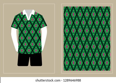 Illustration of T-Shirt Design Template with Geometric ethnic pattern traditional.