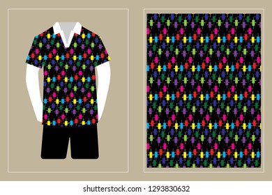 Illustration of T-Shirt Design Template with Geometric ethnic pattern traditional.