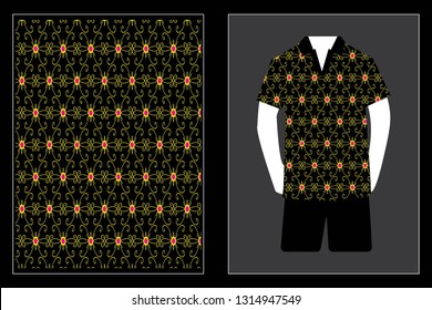 Illustration of T-Shirt Design Template with Geometric ethnic pattern traditional.