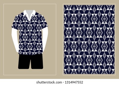 Illustration of T-Shirt Design Template with Geometric ethnic pattern traditional.