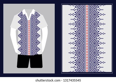 Illustration of T-Shirt Design Template with Geometric ethnic pattern traditional.