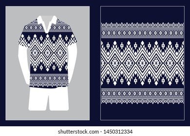 Illustration of T-Shirt Design Template with Geometric ethnic pattern traditional.