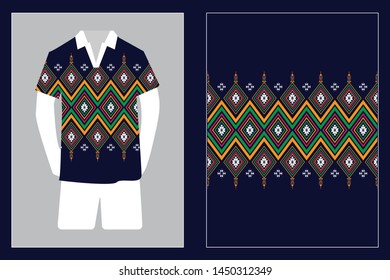 Illustration of T-Shirt Design Template with Geometric ethnic pattern traditional.