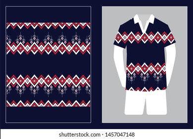 Illustration of T-Shirt Design Template with Geometric ethnic pattern traditional.