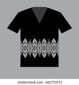 Illustration of T-Shirt Design Template with Geometric ethnic pattern traditional.