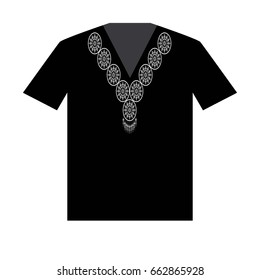 Illustration of T-Shirt Design Template with Geometric ethnic pattern traditional.