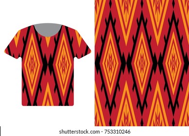 Illustration of T-Shirt Design Template with Geometric ethnic pattern traditional.