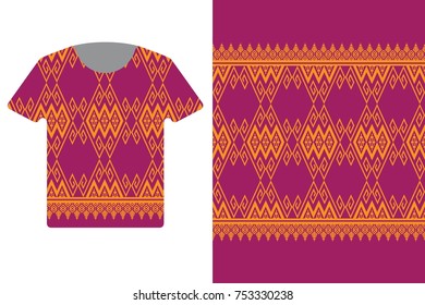 Illustration of T-Shirt Design Template with Geometric ethnic pattern traditional.