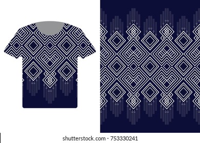 Illustration of T-Shirt Design Template with Geometric ethnic pattern traditional.