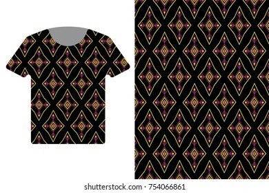 Illustration of T-Shirt Design Template with Geometric ethnic pattern traditional.