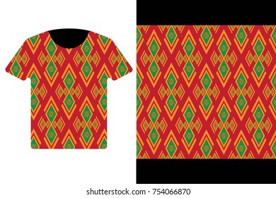 Illustration of T-Shirt Design Template with Geometric ethnic pattern traditional.
