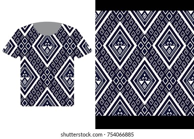 Illustration of T-Shirt Design Template with Geometric ethnic pattern traditional.