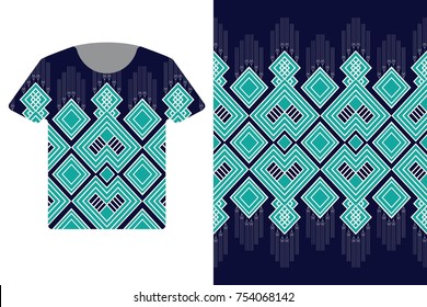 Illustration of T-Shirt Design Template with Geometric ethnic pattern traditional.