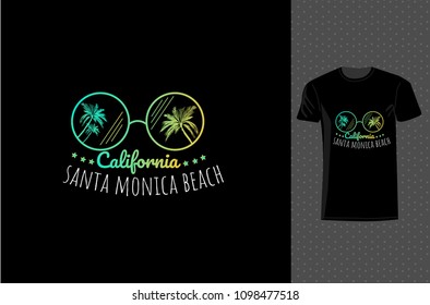 Illustration for t-shirt, poster, print, banner, flyer, postcard. Slogan: California dreaming. Cector design with palms and typo.
